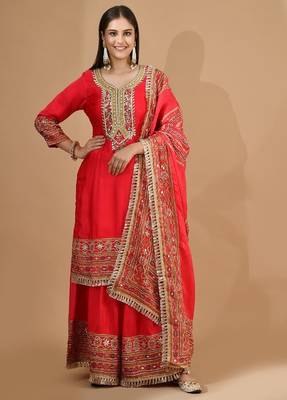 Reddish pink garara set with gotta & mirror work 3