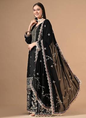 Black sharara set with zardozi & gotta embroidery 1