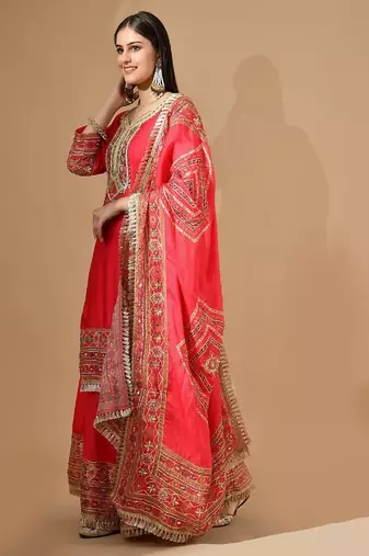 Reddish pink garara set with gotta & mirror work