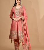 Carrot pink kurta set with gotta zari & appliqu   work
