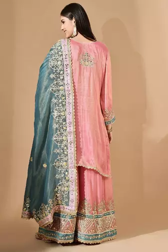 Carrot pink sharara set with mirror & gotta work