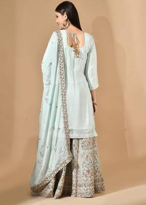 Aqua blue sharara set with zardozi crystal & pearl work 2