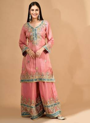 Carrot pink sharara set with mirror & gotta work 1