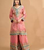 Carrot pink sharara set with mirror & gotta work