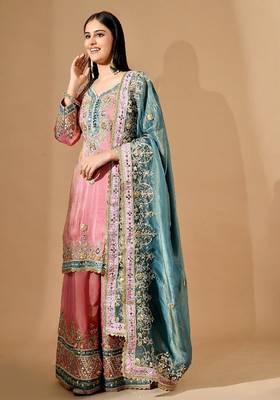 Carrot pink sharara set with mirror & gotta work 4