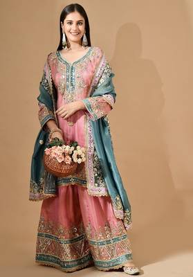 Carrot pink sharara set with mirror & gotta work 5