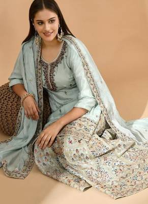 Aqua blue sharara set with zardozi crystal & pearl work 5
