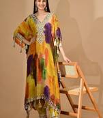 Multicolor yellow kaftaan set with gotta & mirror work