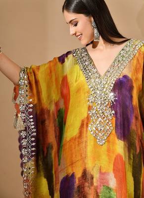 Multicolor yellow kaftaan set with gotta & mirror work 4