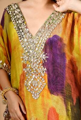 Multicolor yellow kaftaan set with gotta & mirror work 5