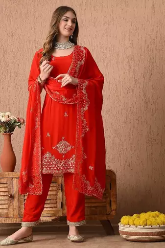  red kurta set with excellent zardozi and sequins work