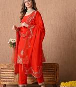  red kurta set with excellent zardozi and sequins work