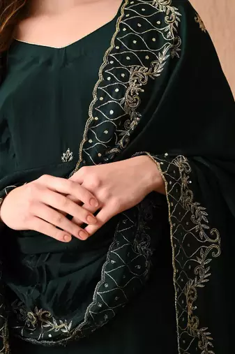 Gracious bottle green kurta set with zardozi and sequins work