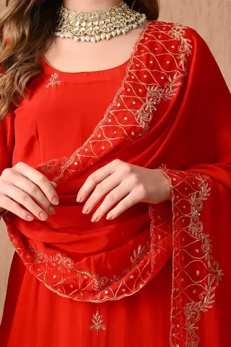  red kurta set with excellent zardozi and sequins work