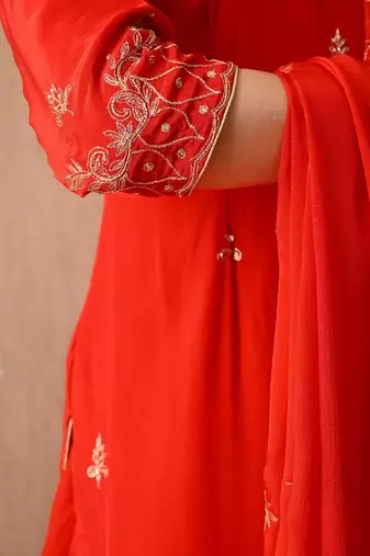 red kurta set with excellent zardozi and sequins work