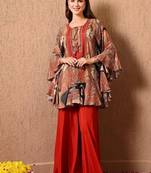 Dark orange kaftan set with  print work
