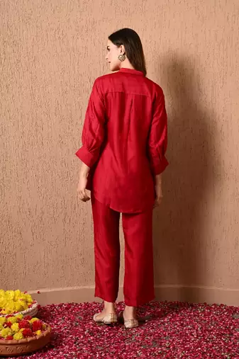 Dark pink co-ord set with  work of thread and cutdana