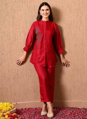 Dark pink co-ord set with  work of thread and cutdana 3