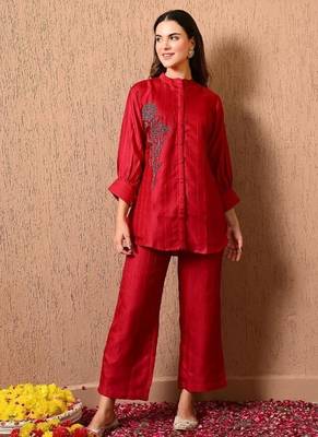 Dark pink co-ord set with  work of thread and cutdana 1