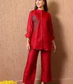 Dark pink co-ord set with  work of thread and cutdana