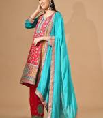 Pink chinon kurta set with zardozi & sequin embroidery