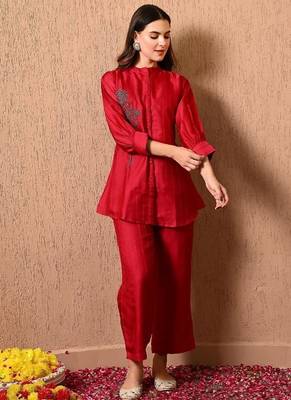 Dark pink co-ord set with  work of thread and cutdana 4