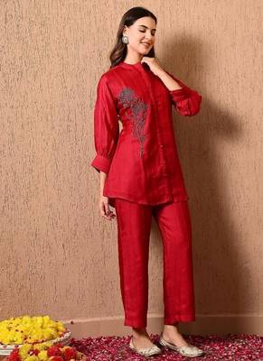 Dark pink co-ord set with  work of thread and cutdana 5