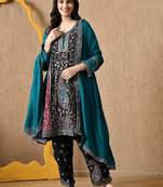 Multicolour thread & zardozi black kurta set