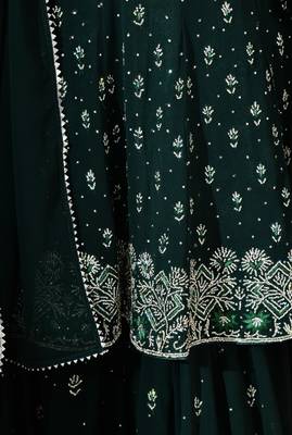 Bottle green georgette sharara set with crystal & thread work 5