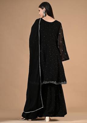 Black georgette sharara set with thread & crystal embroidery 2