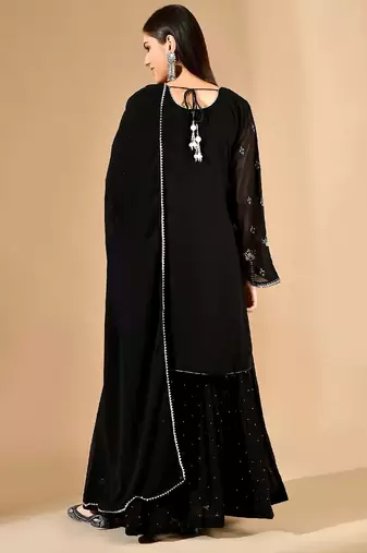 Black thread & zardozi sharara set