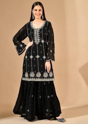 Black thread & zardozi sharara set 1
