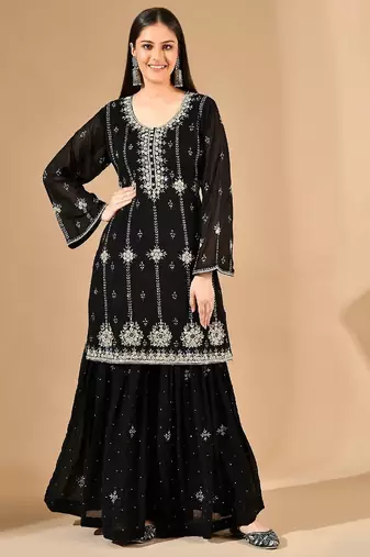 Black thread & zardozi sharara set