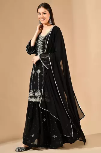 Black thread & zardozi sharara set