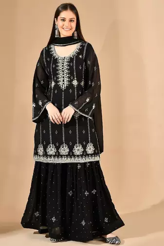 Black thread & zardozi sharara set