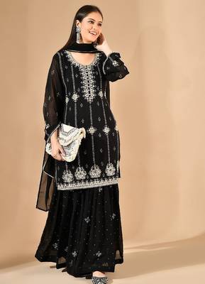 Black thread & zardozi sharara set 5