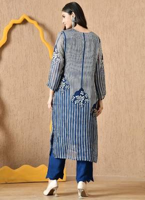  blue kurta set with sequin & pearl work 2