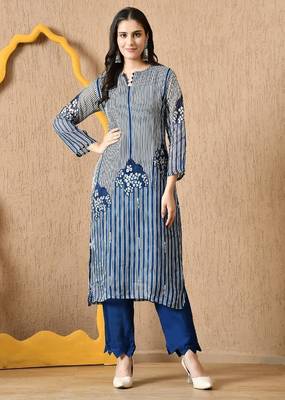  blue kurta set with sequin & pearl work 1