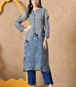 blue kurta set with sequin & pearl work