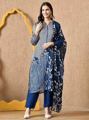  blue kurta set with sequin & pearl work 3
