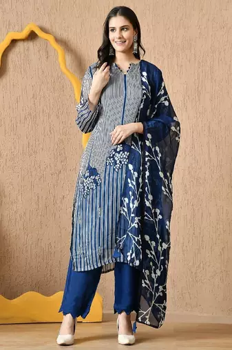  blue kurta set with sequin & pearl work