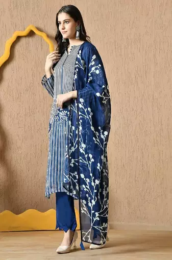  blue kurta set with sequin & pearl work