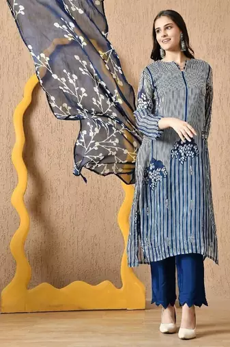  blue kurta set with sequin & pearl work