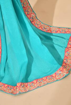 Blue chinon sharara set with zardozi crystal & sequin work 2