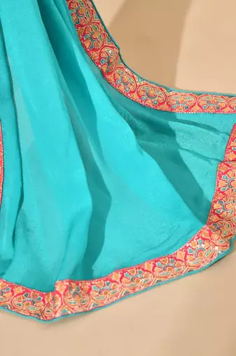 Blue chinon sharara set with zardozi crystal & sequin work