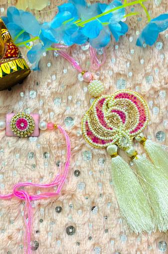 Elegant Bhaiya Bhabhi Rakhi Set with Beads and Tassels