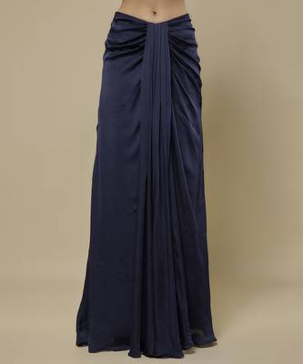 Blue satin plain cape and skirt paired with emobroidered blouse 2