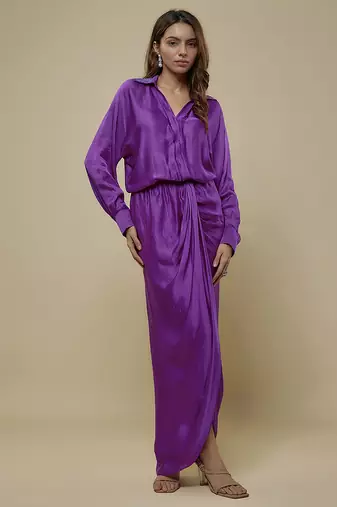 Purple satin plain long dress