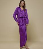 Purple satin plain long dress