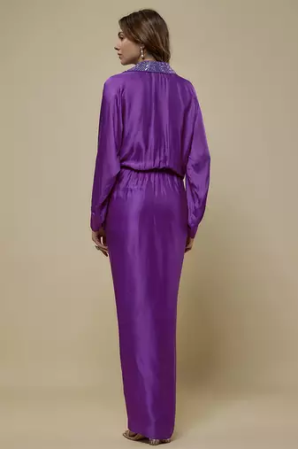 Purple satin plain long dress